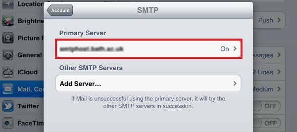Установка SMTP-сервера почтового аккаунта на iPad Установка SMTP-сервера почтового аккаунта на iPad
